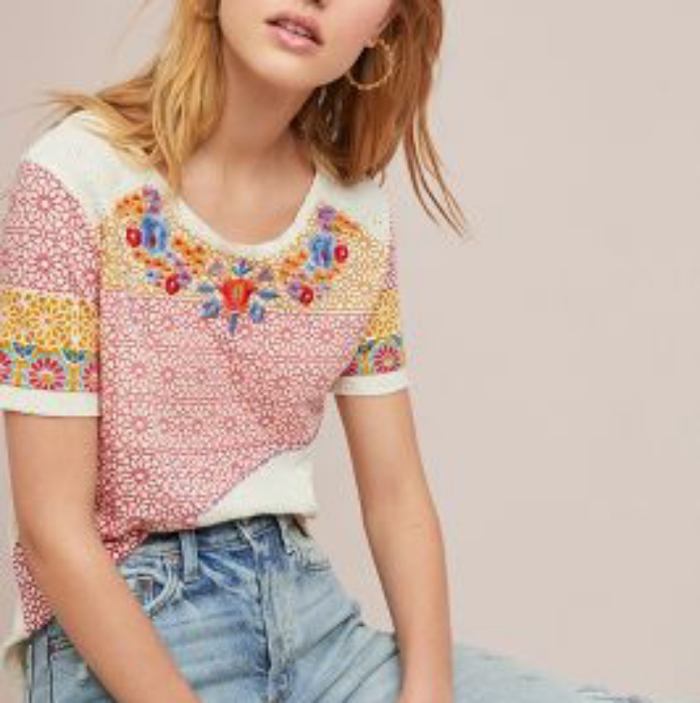 Anthropologie embroidered cotton tee